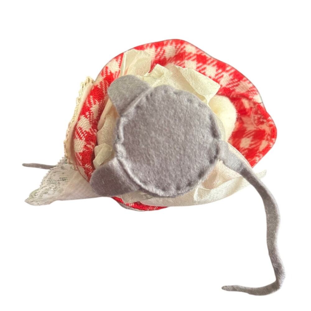 VTG Mice Folk Art Handmade Mouse Holding Lantern Red‎ And White Grey - Picture 4 of 7